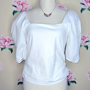 Zara White Puff Sleeve Square Neck Stretch Top Blouse.   W-25✅.  NWOT